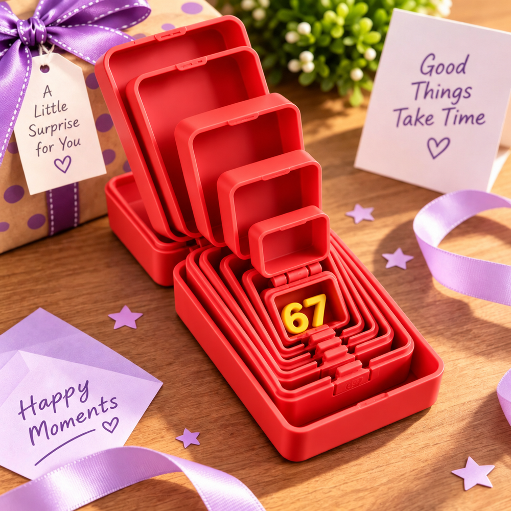 67 design in Red nesting prank gift box