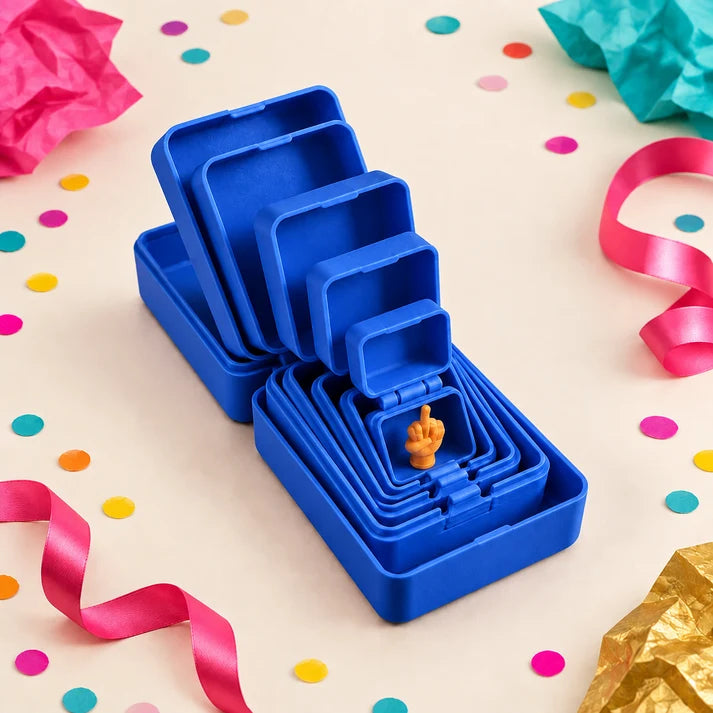 Middle Finger design in Blue nesting prank gift box
