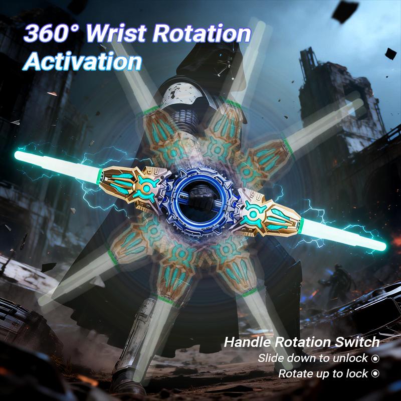 Rotating central handle on dual light-up sword toy sword